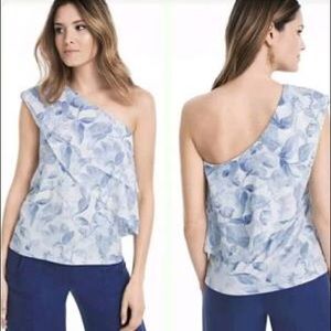 WHBM NWT asymmetrical floral summer top in blue